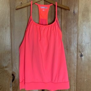 Pink workout tank top with attached sports bra